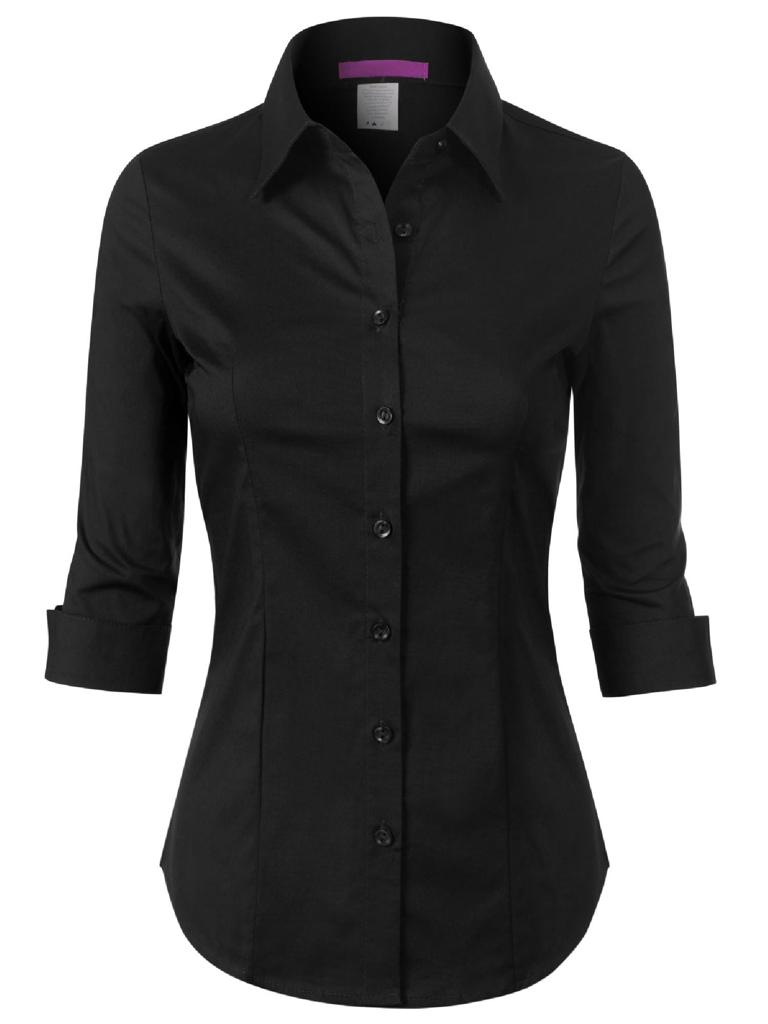 Made by Olivia 3/4 Sleeve Collared Classic Fit ButtonUp Shirt (Women's