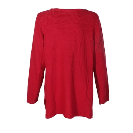 Charter Club - Charter Club Plus Size Red Textured Knit Crew Neck Long ...