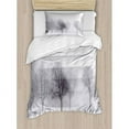 thumbnail image 3 of Winter Queen Size Duvet Cover Set, Foggy Misty Winter Scenery with Leafless Tree Branch in Hazy Weather Artsy Print, Decorative 3 Piece Bedding Set with 2 Pillow Shams, Grey White, by Ambesonne, 3 of 3