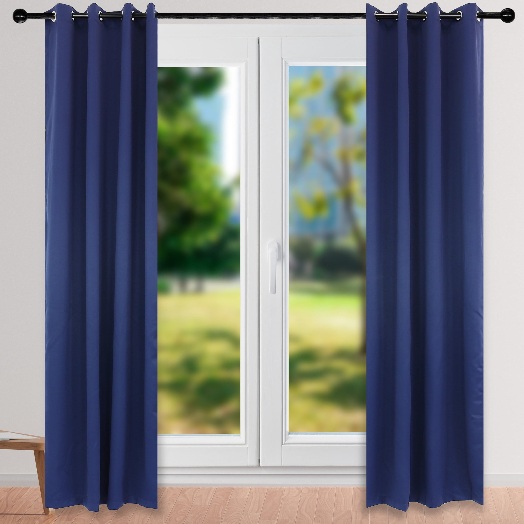 Sunnydaze Modern 2-Piece Blue Solid Indoor or Outdoor Blackout Curtain Panel Set