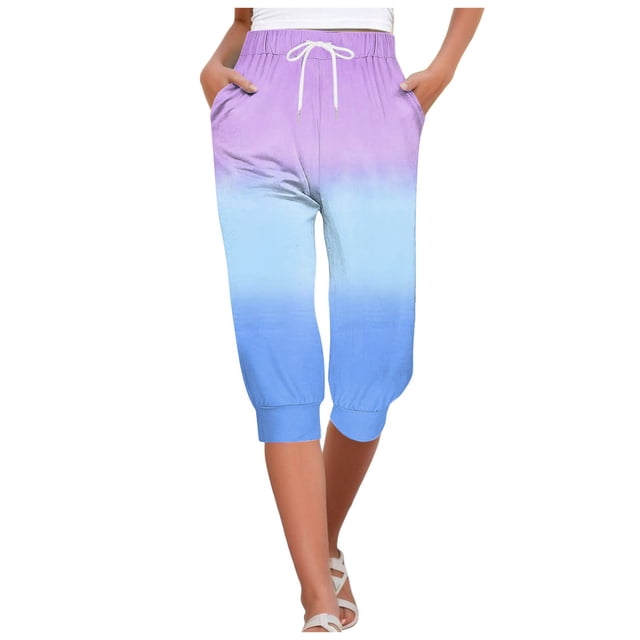 YDLCAFD Capris For Women 4Th Of July Flag Independence Day Print Pants Bottom Drawstring Joggers