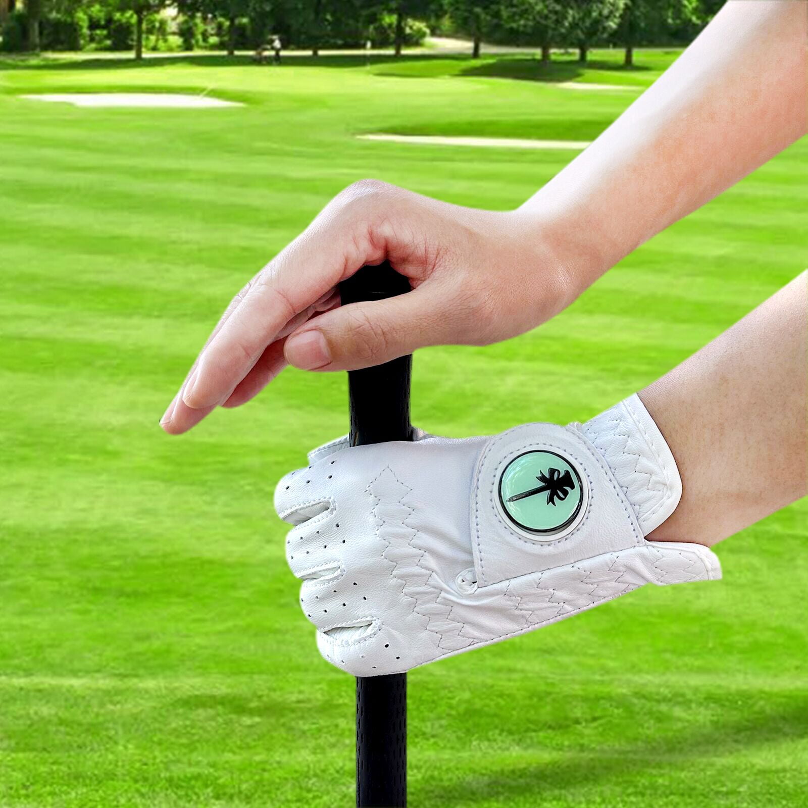 PINKTEE Women's Soft Flex Leather Golf Glove with Removable Golf Ball Marker Left Hand Size S M L XL