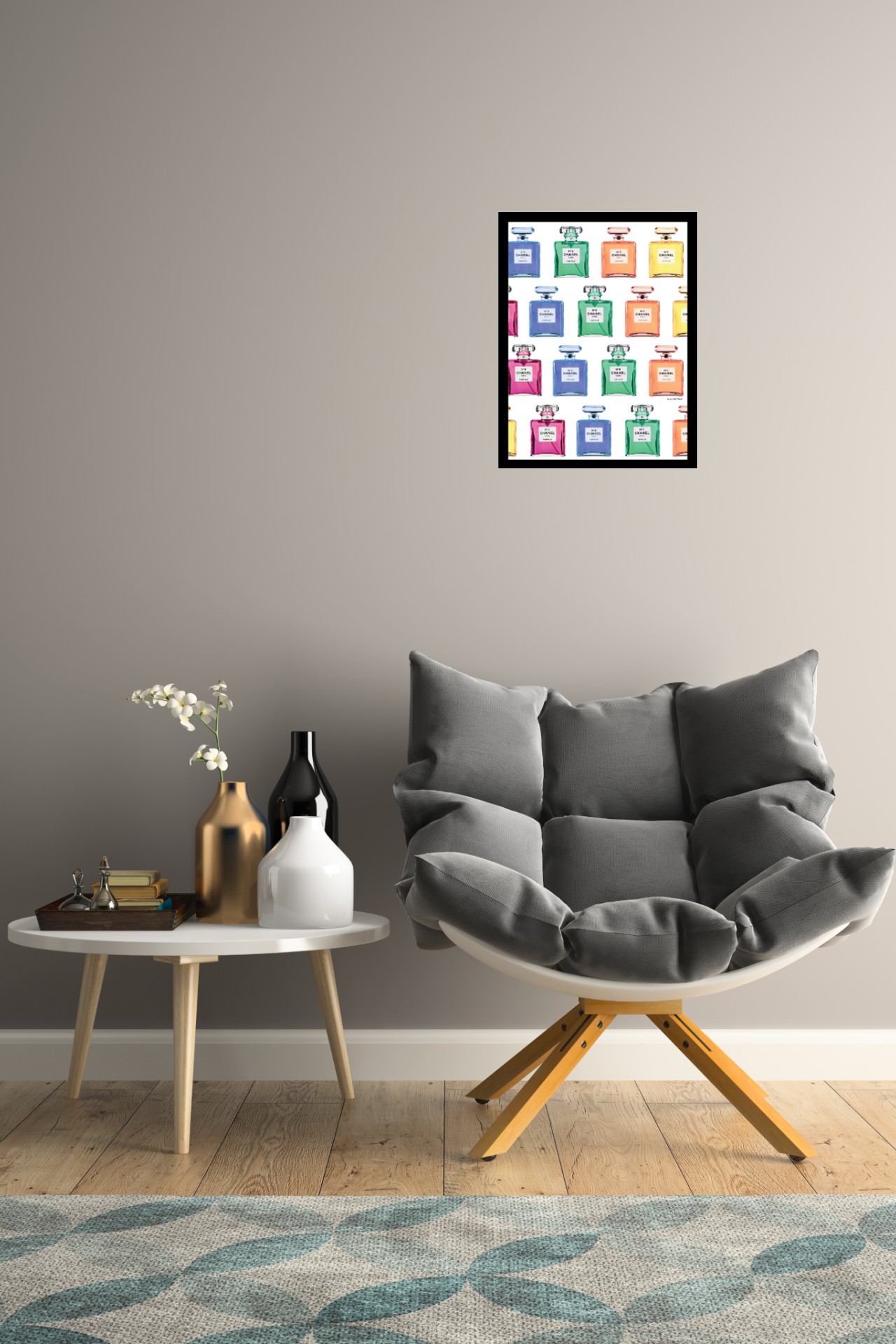 Venice Beach Collection's Colorful Fashion Perfume Bottle Wallpaper Design 14x18 Framed Print