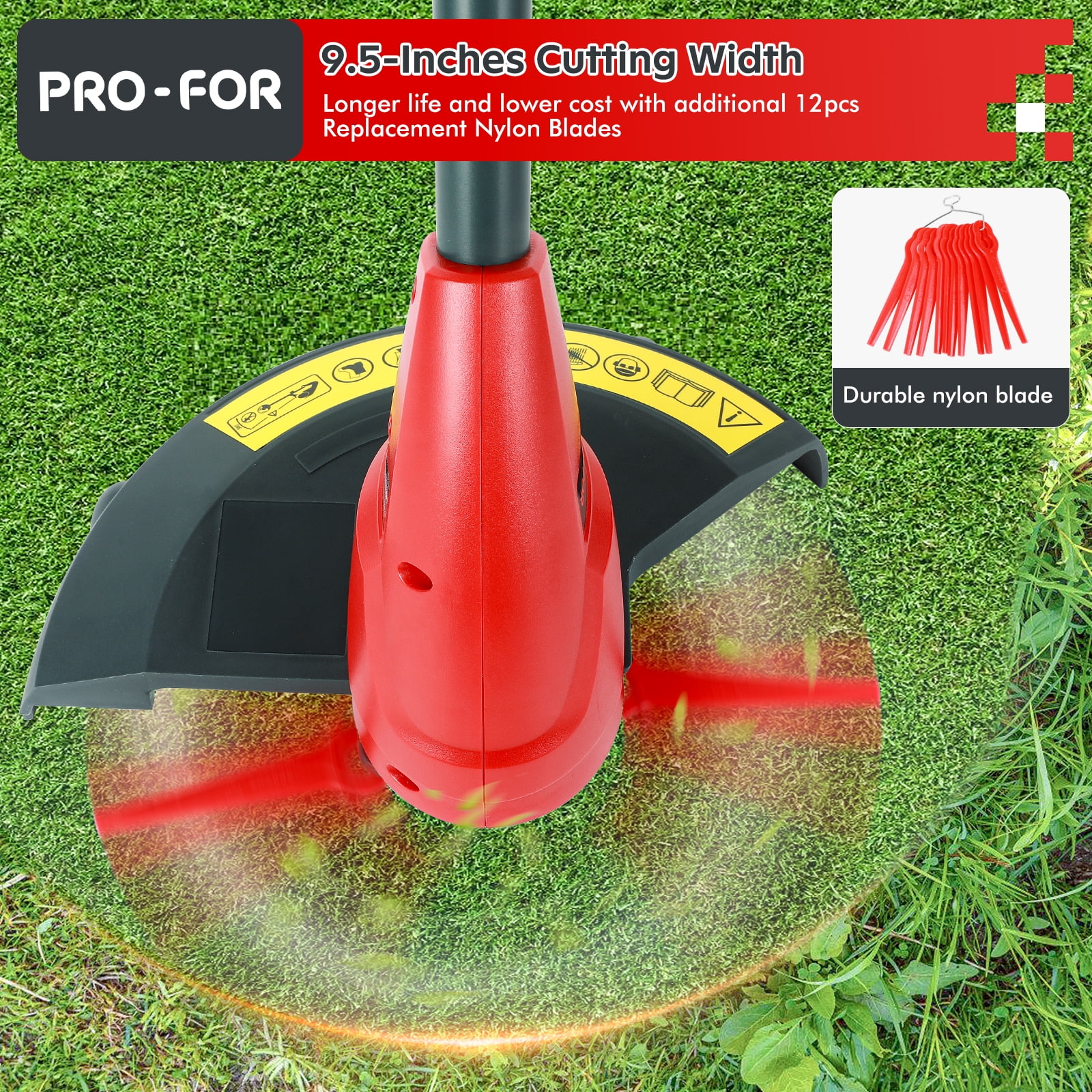PRO-FOR 20V Lightweight Stringless Grass Trimmer, Battery Powered Weed Eater, Cordless Electric Weed Trimmer with Battery and Charger