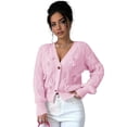 thumbnail image 4 of Cárdigan de Punto Grueso con Lazo para Mujer, Abierto Al Frente, , de Larga, con Botones, para Invierno. Rosa S, 4 of 10