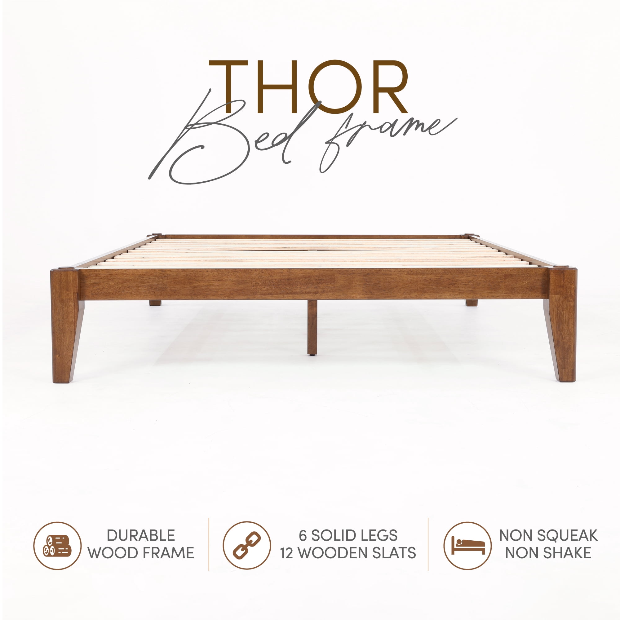 allforwood Thor Solid Wood Bed Frame, Queen Size, Japanese Joinery Bed Frame, Wood Slat Support, No Box Spring Needed, Easy Assembly, Minimalist & Modern Style (Walnut Finish, Queen)
