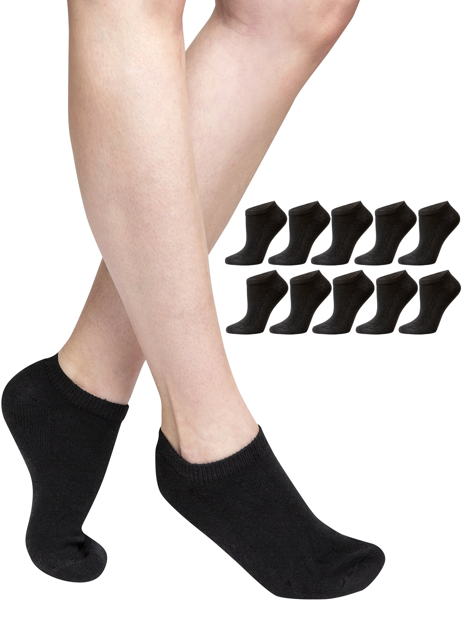 Athletic Works Women's Non-Cushion Regular and Extended Sizes No Show Sock, 10 Pack