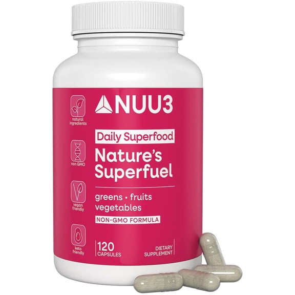 NUU3 Nature's Superfuel Daily Greens - Fruit and Vegetable Supplement, 120ct