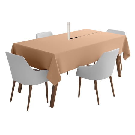 Vargottam Indoor/Outdoor Tablecloth 58 x 82 Inch Rectangular Tablecloth with Umbrella Hole & Zipper Waterproof Patio Table Cloths Spring/Summer Table Covers for Backyard /BBQs - Light Peach