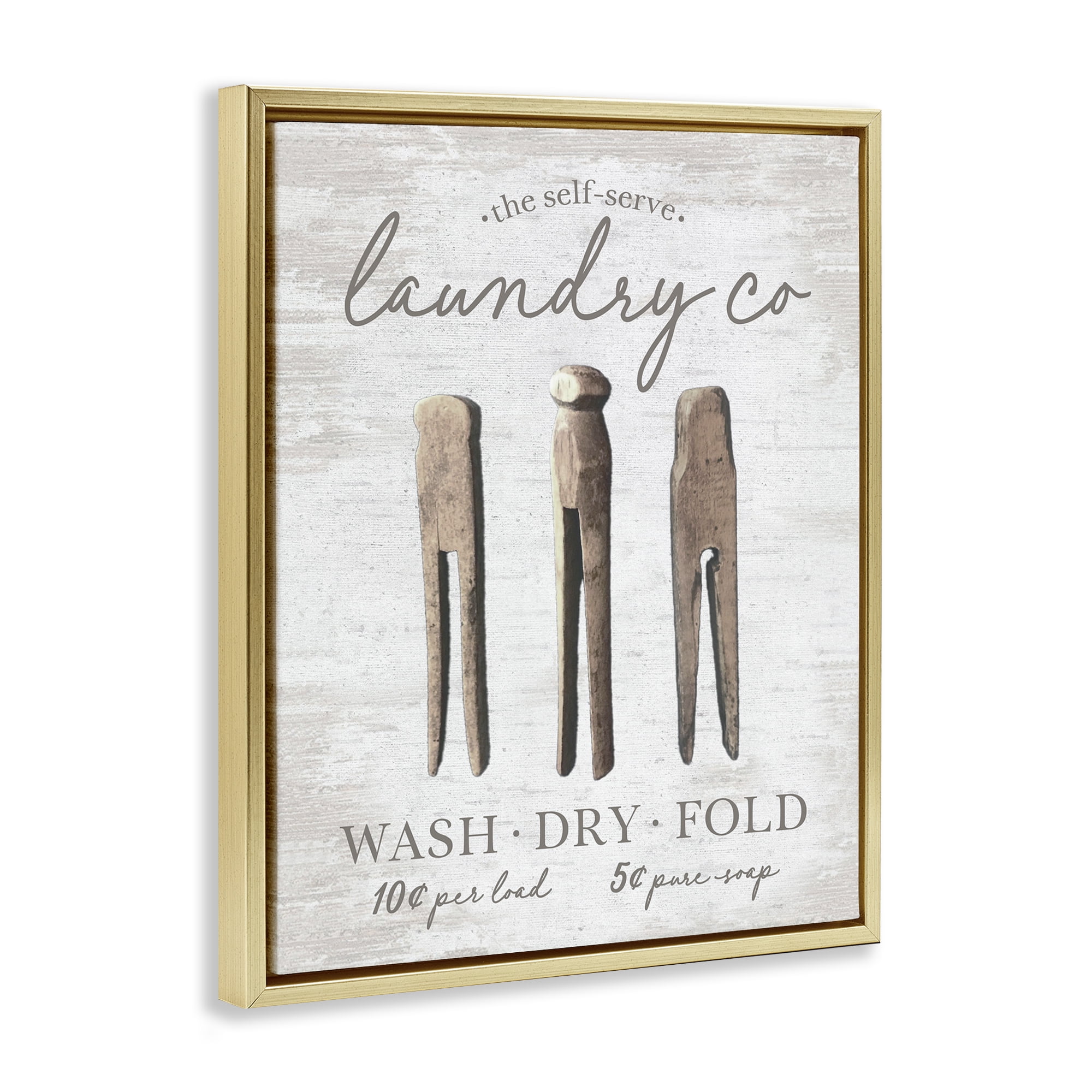 Stupell Industries Distressed Laundry Co Typography Painting Gold Floater Framed Art Print Wall Art, 17 x 21