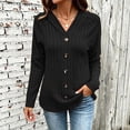 thumbnail image 2 of Qgtaibl Hooded Tops for Women Ribbed Knit Raglan Long Sleeve Pullover Shirts Soft Stretchy Decorative Button Tunics Black XL, 2 of 9