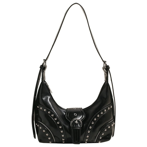 Yucurem Crescent Bag For Women Buckle Crossbody Bag Pu Leather Hobo Bag For Work (Black) Fashion shoulder bag (Black)