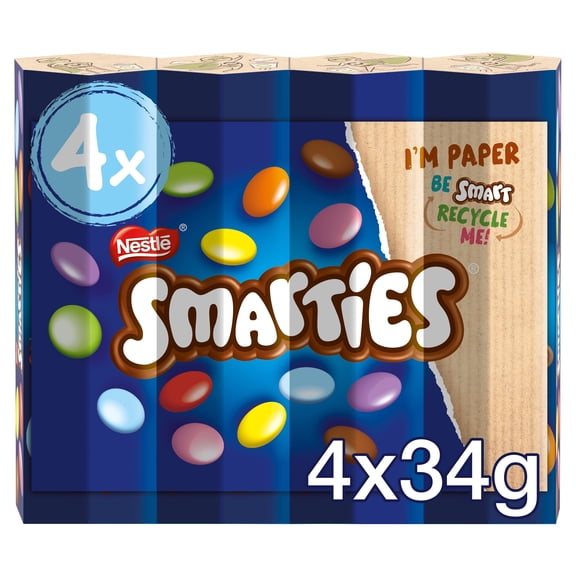 Smarties Milk Chocolate Tube Multipack 34g 4 Pack, Imported from Britain