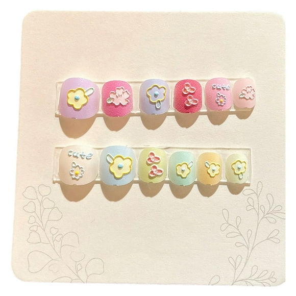Kids Fake Nails 12pcs Kids Cartoon False Nails Cute Christmas Themed Pattern Embossed Press on Nails Self-adhesive Fake Nails Diy Art Decoration Cute