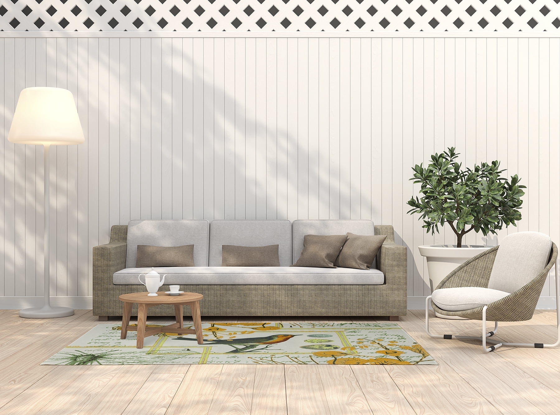 Simply Daisy 5' x 7' Mango Singing Bird Spring Chenille Indoor/Outdoor Rug