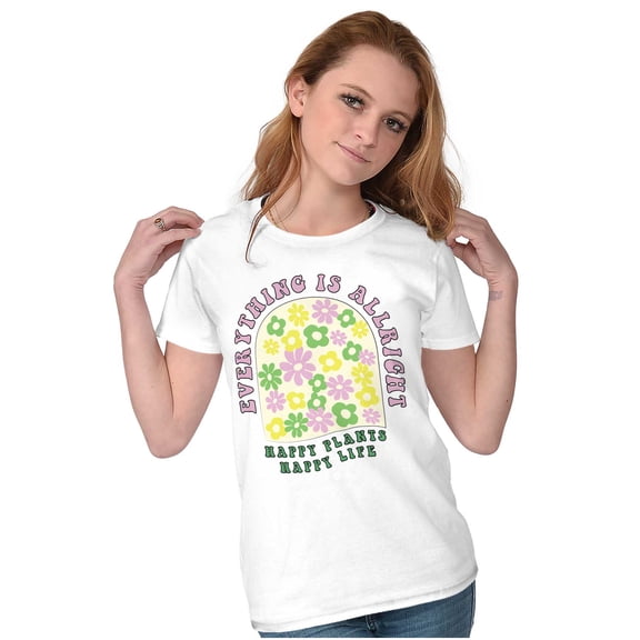 Everything is Alright Happy Plants Womens Slim Fit Graphic Tee Brisco Brands S