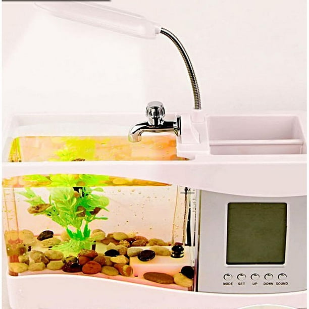 Desktop Aquarium Fish Tank Mini Fish Tank USB Desktop Aquarium USB Fish Tank LCD Display Fish Tank LCD Clock LED Tank 2 Pcs