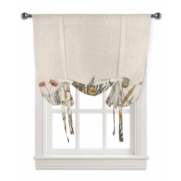 Pastoral Botanical Tie Up Curtains for Kitchen Bathroom Bedroom Windows 45 Inch Length, Farmhouse Floral Rustic Balloon Drape Curtains Shade Rod Pocket Drapery Curtain Panel, 34"x45"