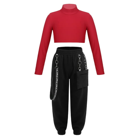 DPOIS Kids Girls Tracksuit Turtleneck Long Sleeve Crop Top with Sweatpants