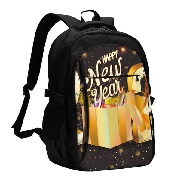 Disketp Happy New Year 2025 C Mochila de Viaje Estampada para Laptop con Puerto de Carga USB, Mochila Impermeable para Computadora – Regalo para Hombres y Mujeres