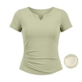 thumbnail image 4 of FUYUDY Women T Shirt Summer Seamless Workout Yoga Tee For High Performance Slim Fit V Neck Solid Color Athletic Shirt Stretchy Wicking Breathable Comfortable Female Top For Everyday Wear,Green,XXL, 4 of 5