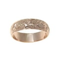 thumbnail image 4 of 14K pink rose gold hand engraved Hawaiian plumeria scroll ring diamond cut edge 6mm size 7, 4 of 6