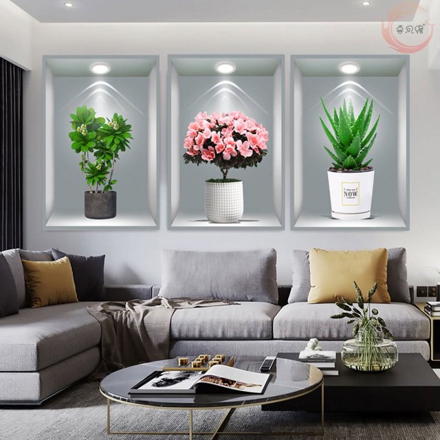 Ganfancp Efecto Maceta Planta Calcomanías Pasillo Escalera Pintura Decorativa Hotel Restaurante Pared Plantas y Flores Mural Ofertas Del Día Liquidación 3 Pegatinas