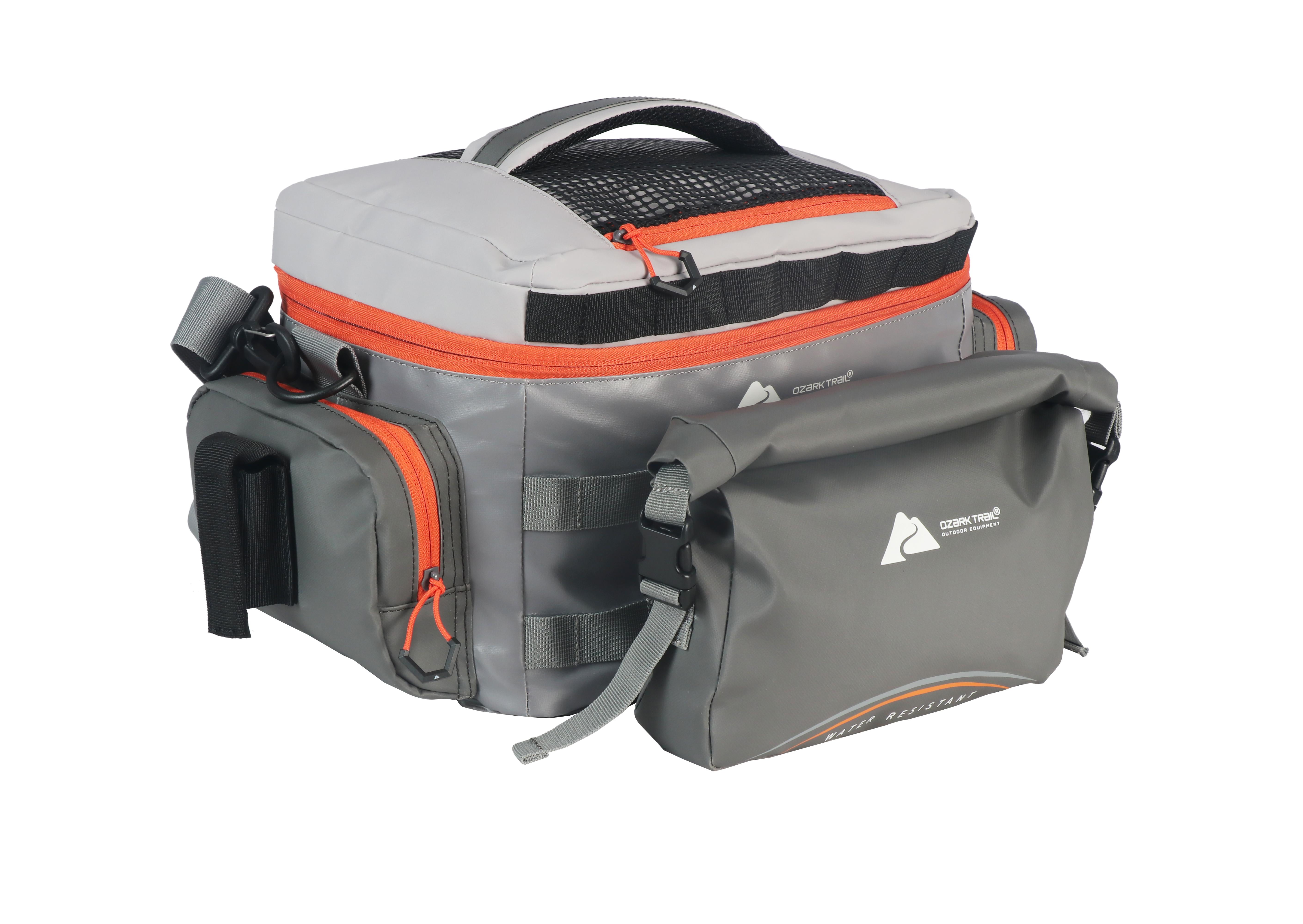 Ozark Trail X-Pro 3600 Coated Tackle Bag with 5 Trays - Water Resistant Fishing Gear Storage, Grey
