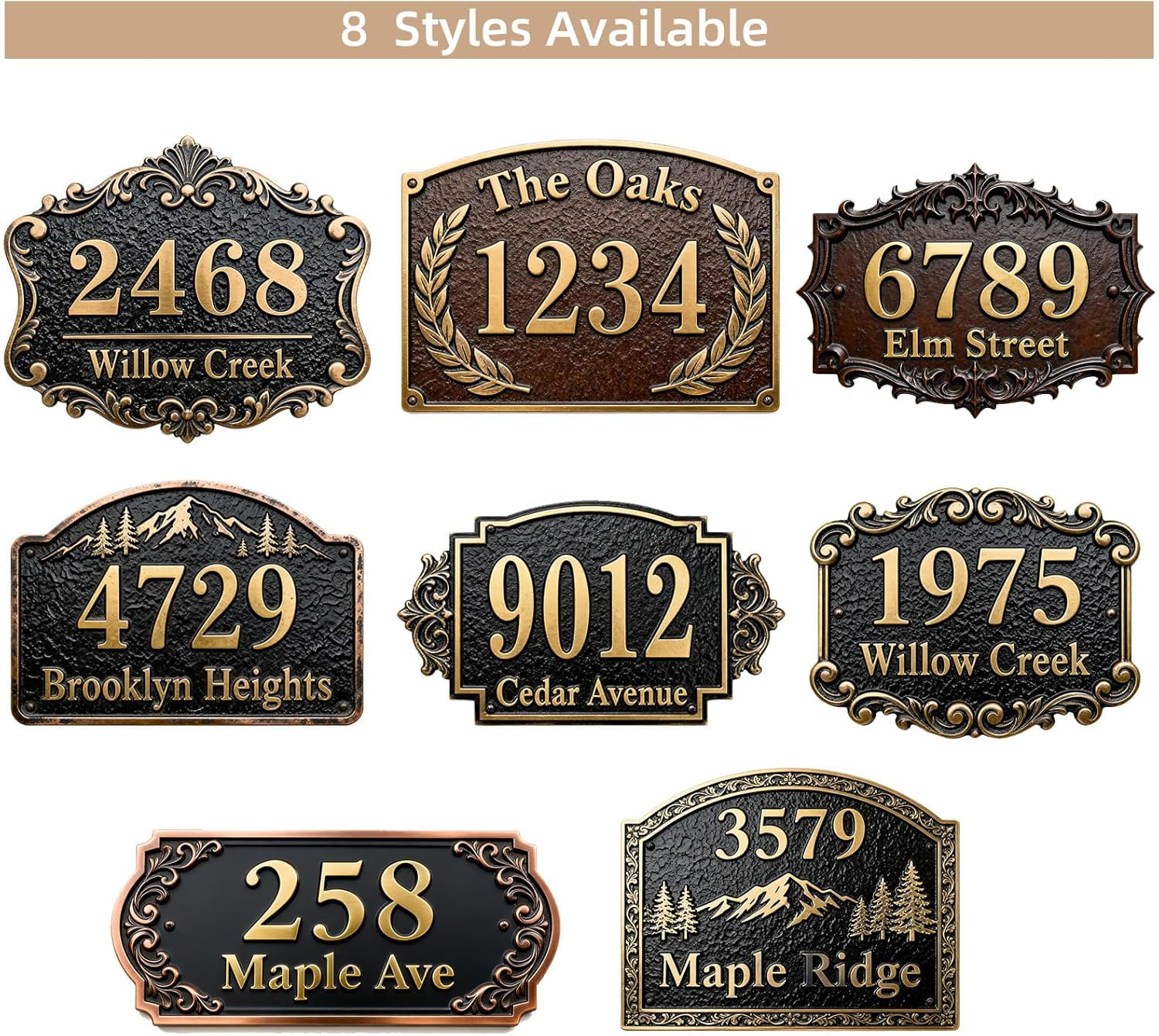 Personalized Cast Metal Address Plaque Vintage Custom House Number Sign Outside Street Mailbox Address Classic Wall Antique Brass Signs Durable Weather Resistant