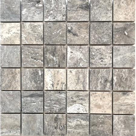 2x2 Silver Premium Honed Filled Travertine Mosaic Tile Floor Wall (Box of 10)