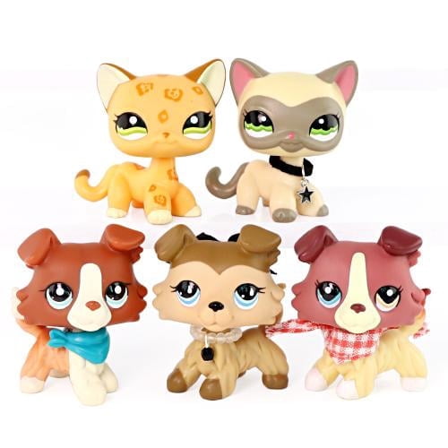 5 PCS Minilpsshop Little Pet Toys Figure Mini Shorthair Cat #1116 #886 Collie #1542 #893 #1262 and Accessories