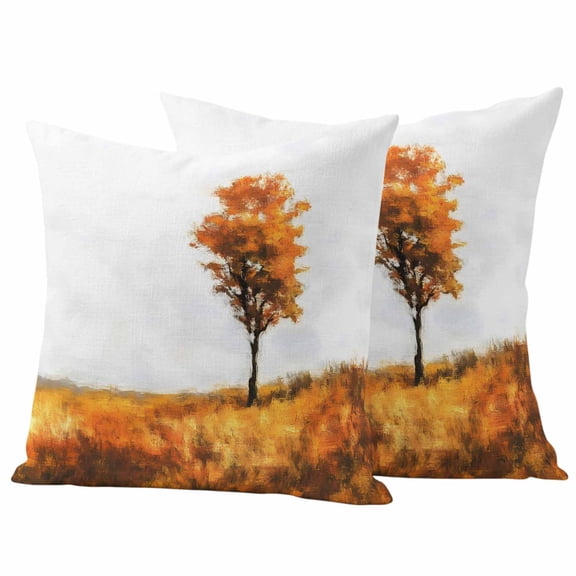Fall Scenery Trees Outdoor Waterproof Pillow Covers, Autumn Yellow Leaves Natural Grassland Decorative Square Throw Pillowcase Sofa Cushion Sham for Patio/Couch/Chair, 26"x26" 2 Pack