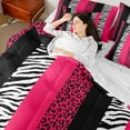 thumbnail image 4 of Manfei Zebra Cheetah Print Bedding Comforter Set 7 Pieces, Geometric Stripe Queen Bedding Sets, Hot Pink White Black Aesthetic Queen Sheet Sets for Girls, Breathable Home Decor, 4 of 8