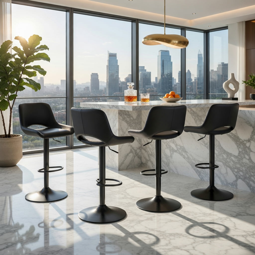 Hommoo 2-Pack Modern Swivel Bar Stools with Adjustable Height & Footrest. PU Leather, Metal Frame, for Kitchen Island, Home Bar, Counter Seating, Black