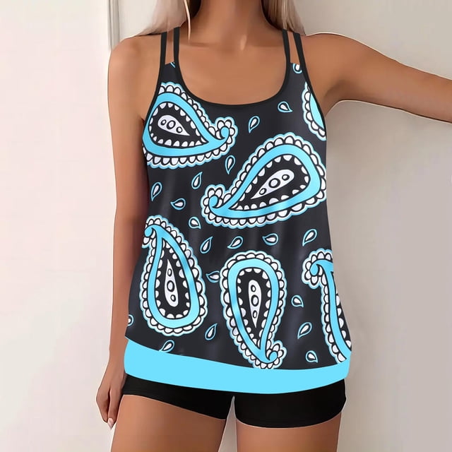 Traje de baño tankini de verano para mujer, talla grande, estampado, bikini dividido, traje de baño de dos piezas para mujer, trajes de baño tankini para mujer, traje de baño de 2 piezas para mujer, t