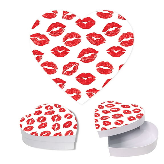 Koyal Wholesale Valentine's Day Heart Shaped Gift Box with Lid, Kisses & Lip, Reusable Heart Box, 8"x6", 1-Pk