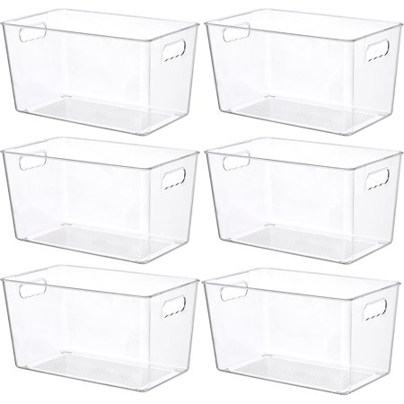 PLERISE 6 Pack Clear Plastic Storage Bins Pantry Organizer Containers with Handle for Refrigerator Fridge Cabinet Kitchen Countertops Cupboard Home Organization and Storage XL