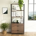 thumbnail image 3 of Tribesigns Vintage Bookshelf, Rustic Etagere Bookcase with Drawers, 3 of 7
