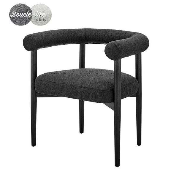 New Pacific Direct Keanu 19.5" Fabric & Wood Dining Side Chair in Boucle Black