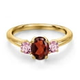 thumbnail image 3 of Gem Stone King 18K Yellow Gold Plated Silver Red Garnet and Pink Lab Grown Diamond Engagement Ring for Women | 1.23 Cttw | Oval 7X5MM | Gemstone January Birthstone | Size 5, 3 of 6