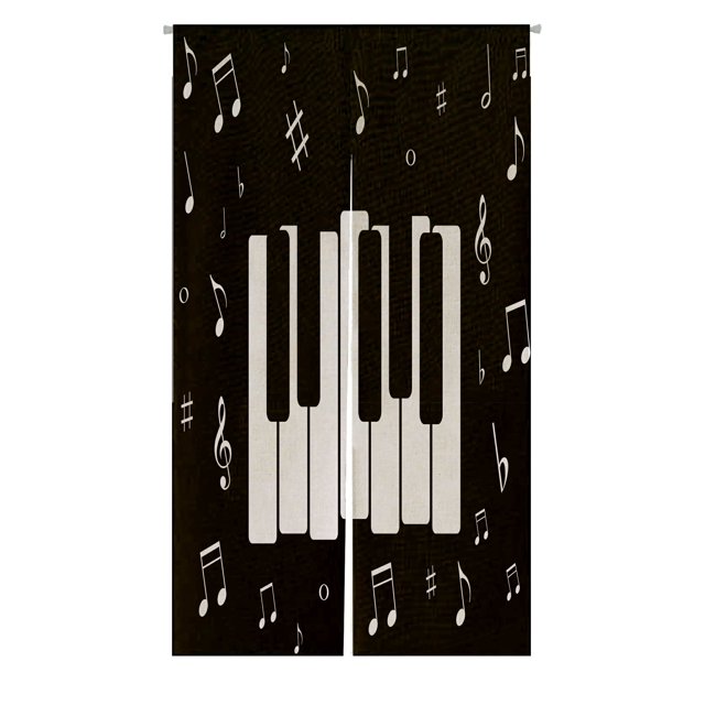Cortina japonesa Noren ABPHQTO Ícono de la música con piano y notas musicales 85x120 cm