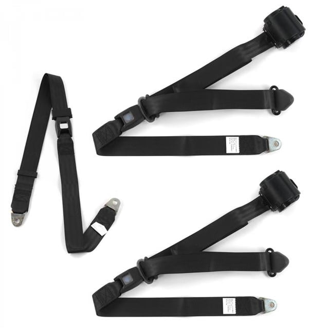 Chevy Truck 1960-1962 Standard 3 Point Black Retractable Bench Seat Belt Kit - 3 Belts