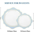thumbnail image 2 of 100 PCS White and Blue Disposable Plates for 50 Guests, Scalloped Plastic Plates Include 50 Dinner Plates and 50 Dessert Plates for Party, Wedding and Graduation, 2 of 7