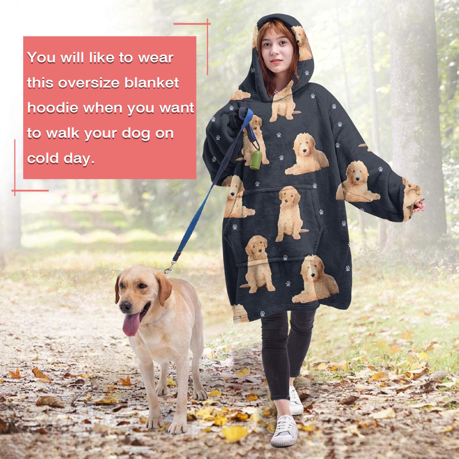 Goldendoodle Dog Wearable Oversized Blanket,Wearable Blanket Hoodie for Adults,Cozy Hooded Blankets with Super Pockets,Super Warm Fuzzy Pullover for Women & Men