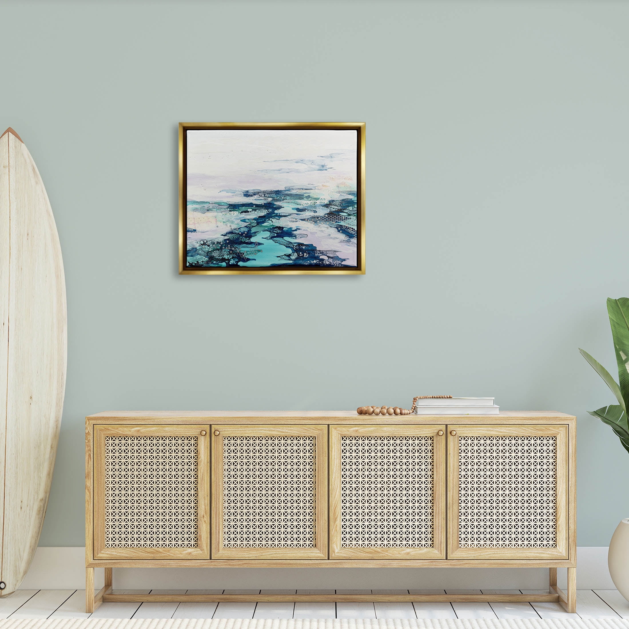 Abstract Water Ocean Composition Abstract Graphic Art Metallic Gold Framed Art Print Wall Art