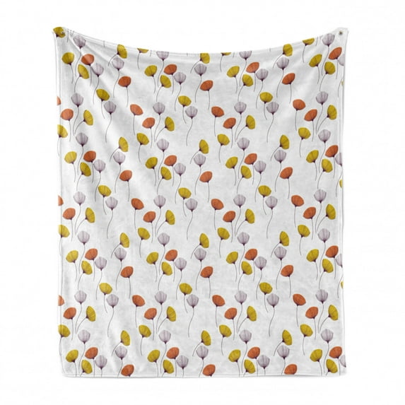 Floral Soft Flannel Fleece Blanket, Flowers Field Rural Plants Meadow Blooms Growth Harvest Herbs Botanical, Cozy Plush for Indoor and Outdoor Use, 70" x 90", Dark Orange Yellow Plum, by Ambesonne