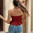 thumbnail image 4 of JULMCOMO Tube Tops for Women Paisley Bandana Strapless Smocked Tube Tops Boho Graphic Print Off Shoulder Y2K Casual Bandeau Red S, 4 of 4