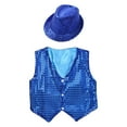 thumbnail image 3 of inhzoy Kids Boys Sequin Dance Vest Button Down Waistcoat and Hat Outfits Blue 13-14, 3 of 6