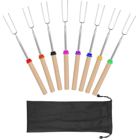 Safe for Kids Marshmallow Roasting Sticks, Extendable Stainless Steel Forks For S'mores, Camping Grilling Tools, Telescoping Smores Sticks with 304 Stainless Steel, Retractable