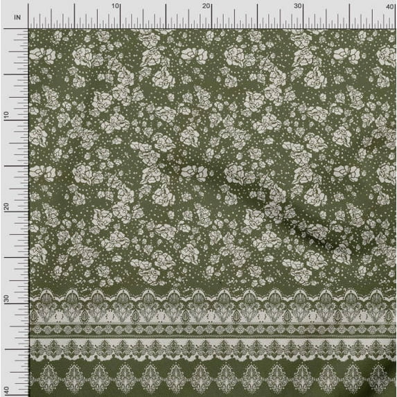 Soimoi Moss Georgette Fabric Artistic Flower Panel Print Fabric by The Yard 42 Inch Wide